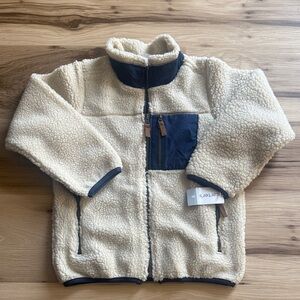 Cozy Cream Sherpa Jacket with Navy Accents